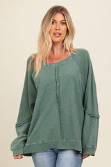 Forest Green Mixed Knit Raw Hem Maternity Pullover Top