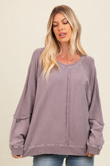 Taupe Mixed Knit Raw Hem Pullover Top