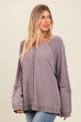 Taupe Mixed Knit Raw Hem Pullover Top