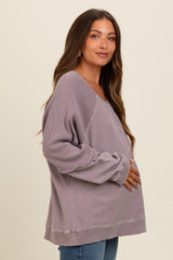 Taupe Mixed Knit Raw Hem Maternity Pullover Top