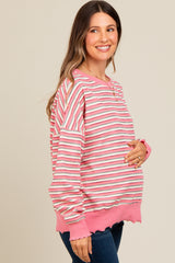 Pink Striped Ruffle Hem Maternity Long Sleeve Top