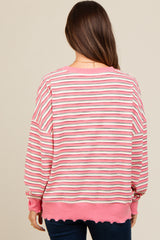 Pink Striped Ruffle Hem Maternity Long Sleeve Top