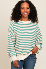 Light Olive Striped Ruffle Hem Maternity Long Sleeve Top