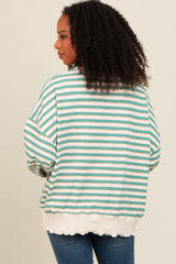 Light Olive Striped Ruffle Hem Long Sleeve Top