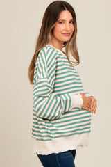 Light Olive Striped Ruffle Hem Maternity Long Sleeve Top