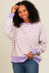 Lavender Striped Ruffle Hem Maternity Long Sleeve Top