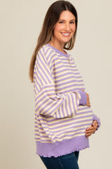 Lavender Striped Ruffle Hem Maternity Long Sleeve Top