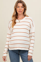 Cream Striped Ribbed Knit Long Sleeve Maternity Top