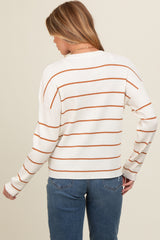 Cream Striped Ribbed Knit Long Sleeve Maternity Top