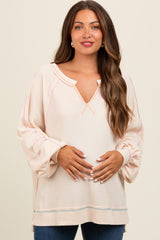 Cream Split Neck Oversized Maternity Long Sleeve Top