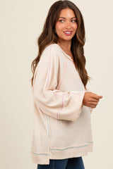 Cream Split Neck Oversized Maternity Long Sleeve Top