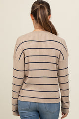 Mocha Striped Ribbed Knit Long Sleeve Maternity Top