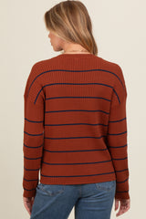 Rust Striped Ribbed Knit Long Sleeve Maternity Top