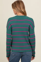 Teal Striped Ribbed Knit Long Sleeve Maternity Top