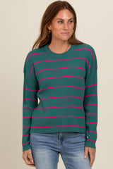 Teal Striped Ribbed Knit Long Sleeve Top