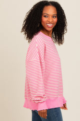 Pink Striped Ruffle Hem Long Sleeve Top