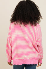 Pink Striped Ruffle Hem Long Sleeve Top