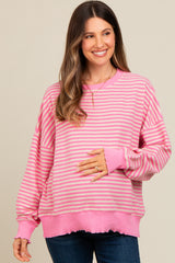 Pink Striped Ruffle Hem Maternity Long Sleeve Top