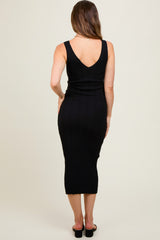 Black V Neck Sleeveless Knit Maternity Midi Dress