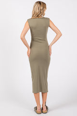 Mocha Side Ruched Sleeveless Midi Dress