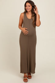 Brown Fringe Hem Maternity Midi Dress