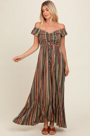 Multicolor Off Shoulder Cinched Maxi Dress