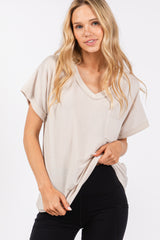 Cream Front Pocket Maternity Short Sleeve Top