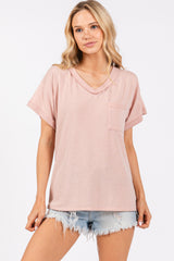 Light Pink Front Pocket Short Sleeve Top