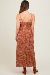 Rust Paisley Side Slit Maternity Maxi Dress