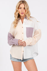 Lavender Lightweight Colorblock Maternity Button Up Top