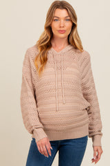 Beige Pointelle Knit Maternity Sweater