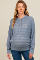 Blue Pointelle Knit Maternity Sweater