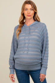 Blue Pointelle Knit Maternity Sweater