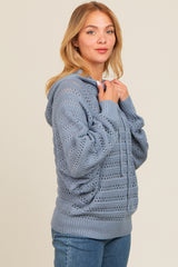 Blue Pointelle Knit Sweater