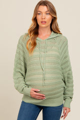 Light Olive Pointelle Knit Maternity Sweater