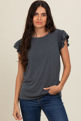 Charcoal Smocked Ruffle Sleeve Top