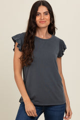 Charcoal Smocked Ruffle Sleeve Maternity Top