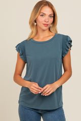 Deep Teal Smocked Ruffle Sleeve Maternity Top