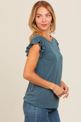 Deep Teal Smocked Ruffle Sleeve Top