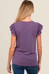 Purple Smocked Ruffle Sleeve Maternity Top