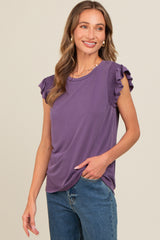 Purple Smocked Ruffle Sleeve Top