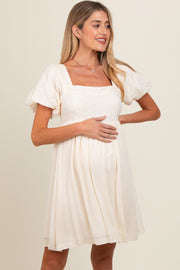 Ivory Eyelet Lace Contrast Maternity Babydoll Dress