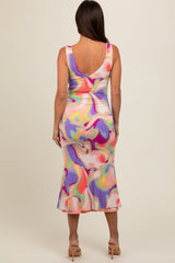 Multi-Color V-Neck Sleeveless Maternity Midi Dress