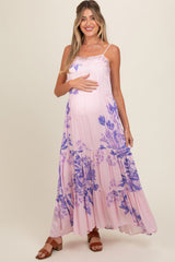 Light Pink Floral Lace Loose Fit Maternity Maxi Dress