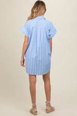 Blue Striped Maternity Shirt Mini Dress