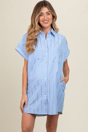 Blue Striped Maternity Shirt Mini Dress