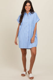 Blue Striped Shirt Mini Dress