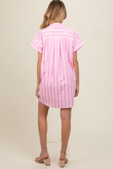 Light Pink Striped Maternity Shirt Mini Dress