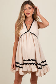 Cream Contrast Wavy Trim Maternity Mini Dress