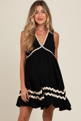 Black Contrast Wavy Trim Maternity Mini Dress